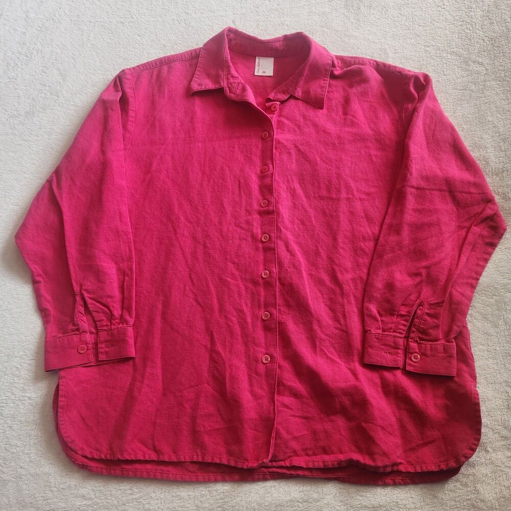 Hanna Andersson Women’s Linen Cotton Button Down Shirt Pink Size M Fuchsia